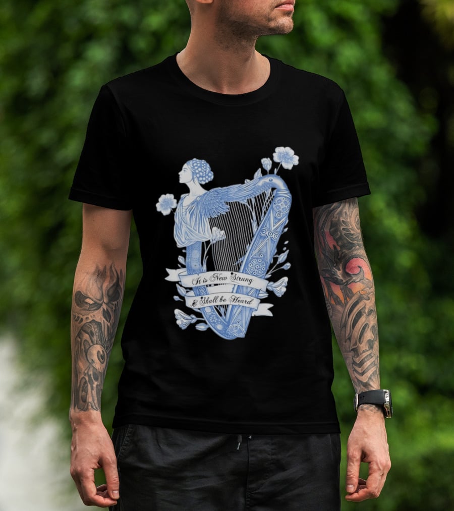 It Is New Strung And Shall Be Heard Harp Celtic Angelic Floral T-Shirt