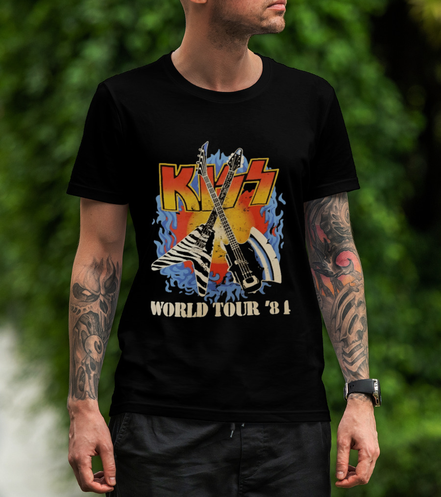 Kiss World Tour '84 Rock Music Band Vintage Electric Guitars T-Shirt