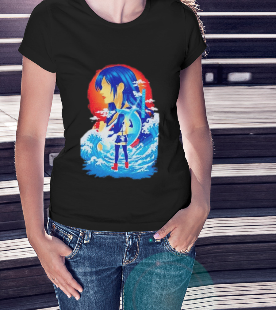 Tifa Lockhart Final Fantasy Japanese Wave Anime Art Ocean Scene T-Shirt