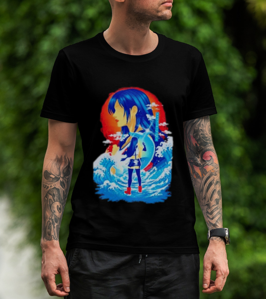 Tifa Lockhart Final Fantasy Japanese Wave Anime Art Ocean Scene T-Shirt