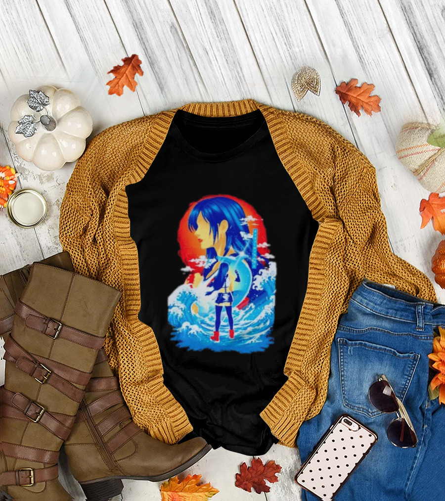 Tifa Lockhart Final Fantasy Japanese Wave Anime Art Ocean Scene T-Shirt