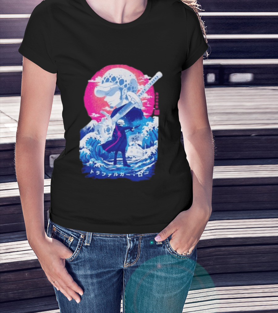 Trafalgar Law One Piece Surgeon Of Death Anime Japanese Text Scenic Waves T-Shirt