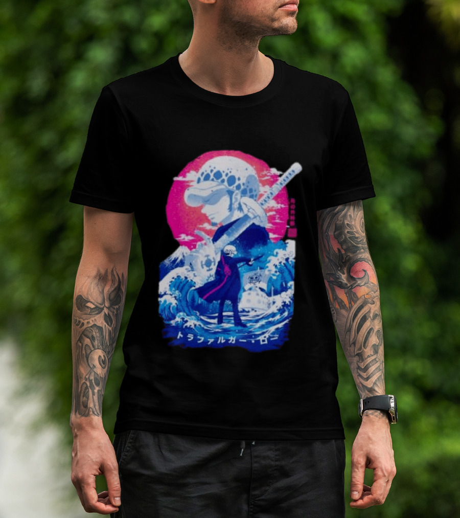 Trafalgar Law One Piece Surgeon Of Death Anime Japanese Text Scenic Waves T-Shirt