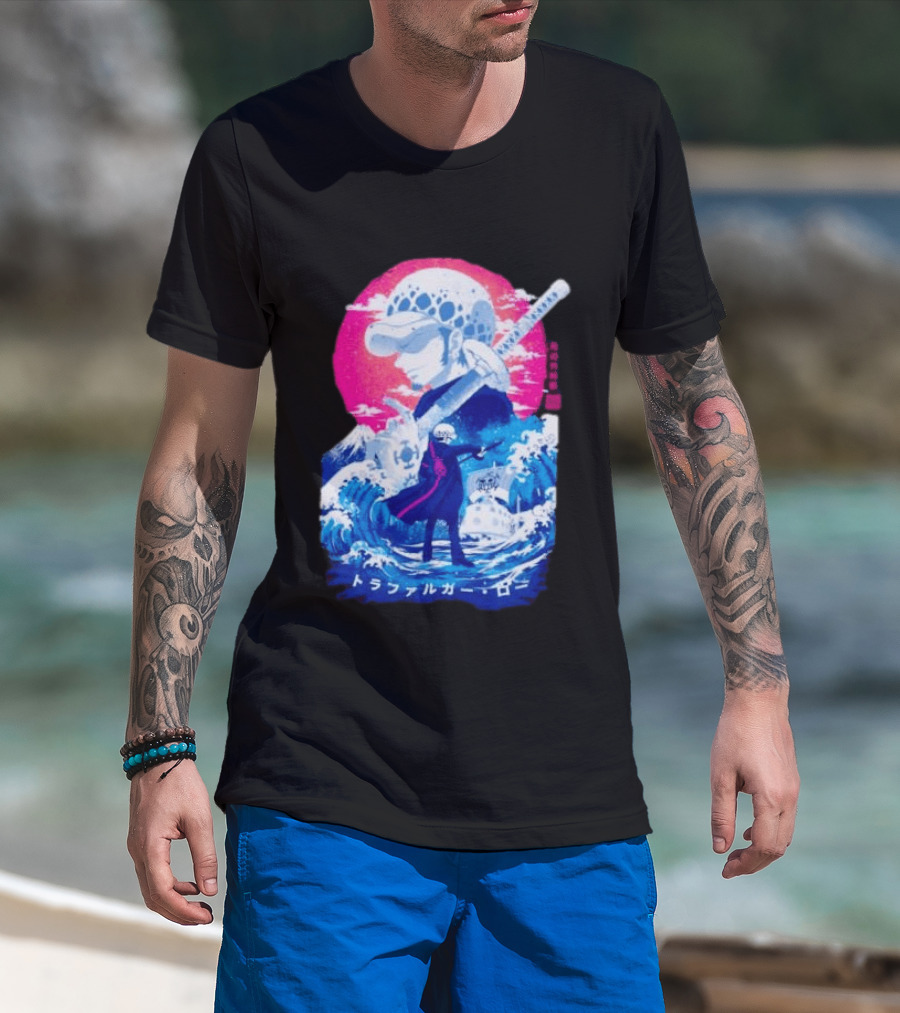 Trafalgar Law One Piece Surgeon Of Death Anime Japanese Text Scenic Waves T-Shirt