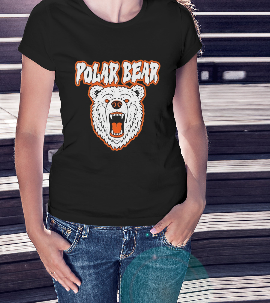 Polar Bear Roaring White Bear Face Orange Accents T-Shirt