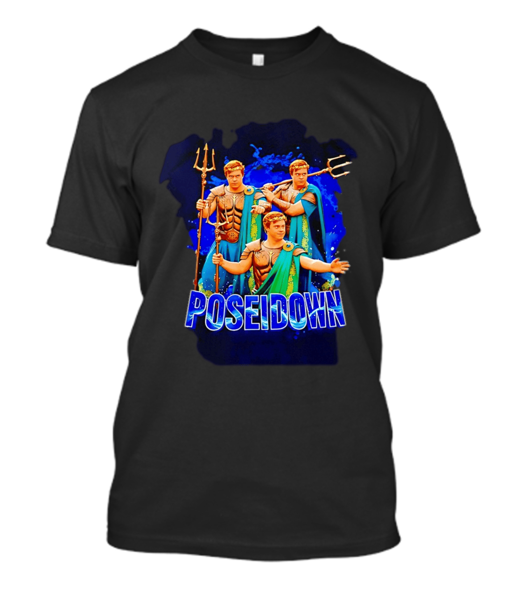 Poseidown Trident Meme Poseidon Blue Cape T-Shirt