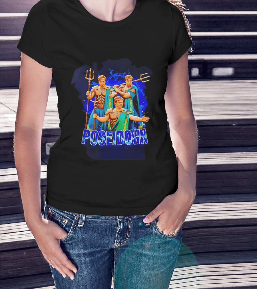 Poseidown Trident Meme Poseidon Blue Cape T-Shirt