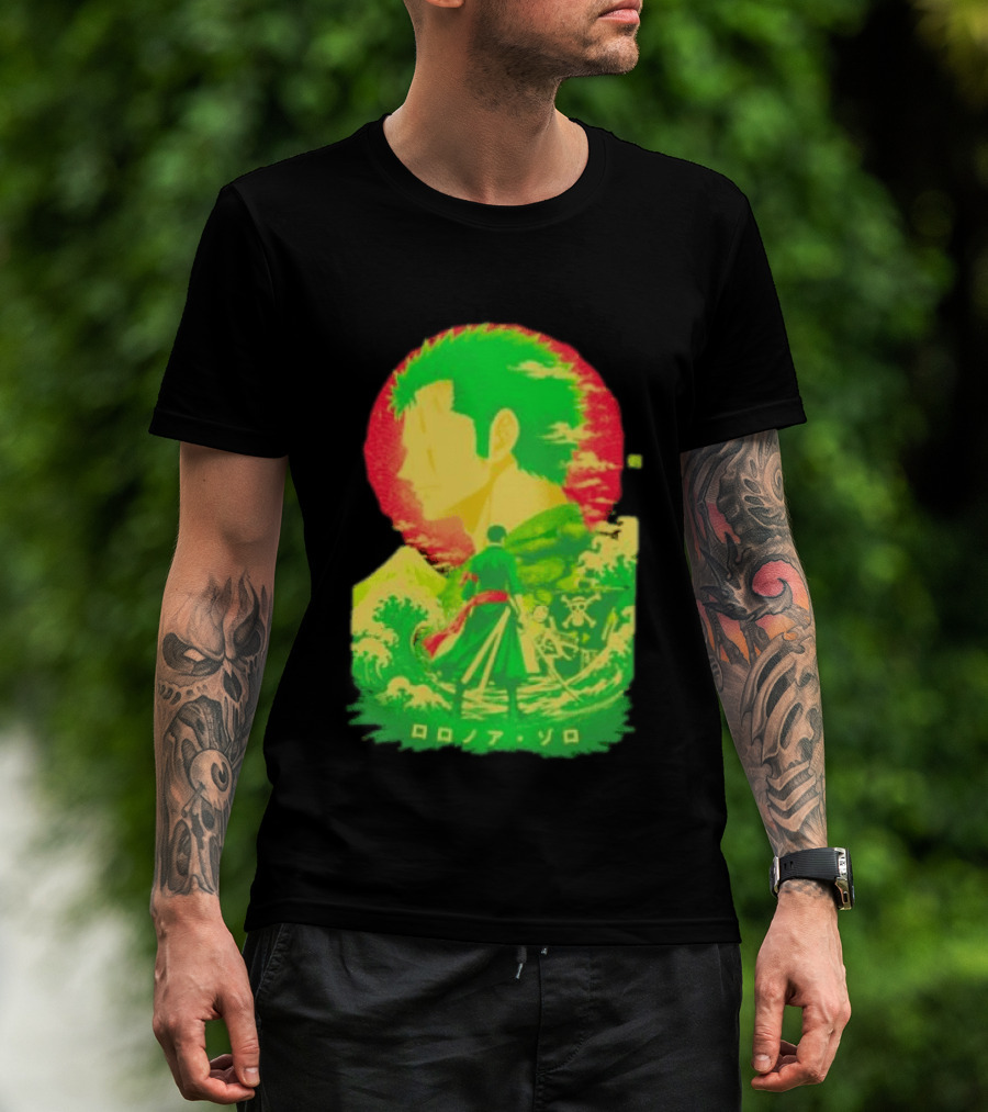 Roronoa Zoro One Piece Ukiyo E Kanji Waves Anime Series T-Shirt