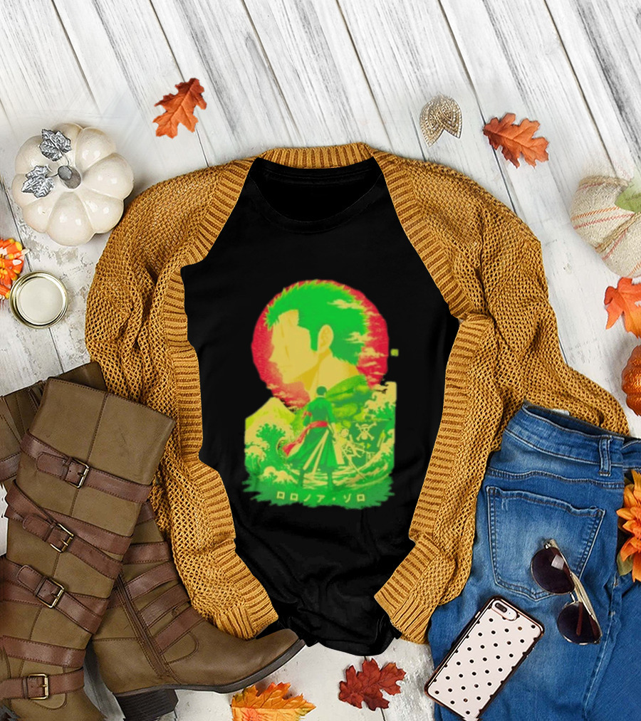 Roronoa Zoro One Piece Ukiyo E Kanji Waves Anime Series T-Shirt
