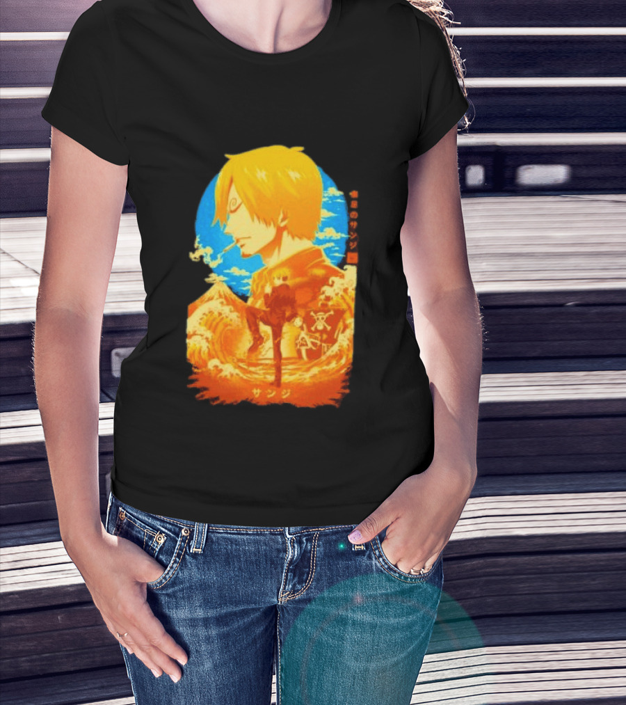 Sanji Black Leg One Piece Anime Manga Ocean Scene Luffy Jolly Roger T-Shirt