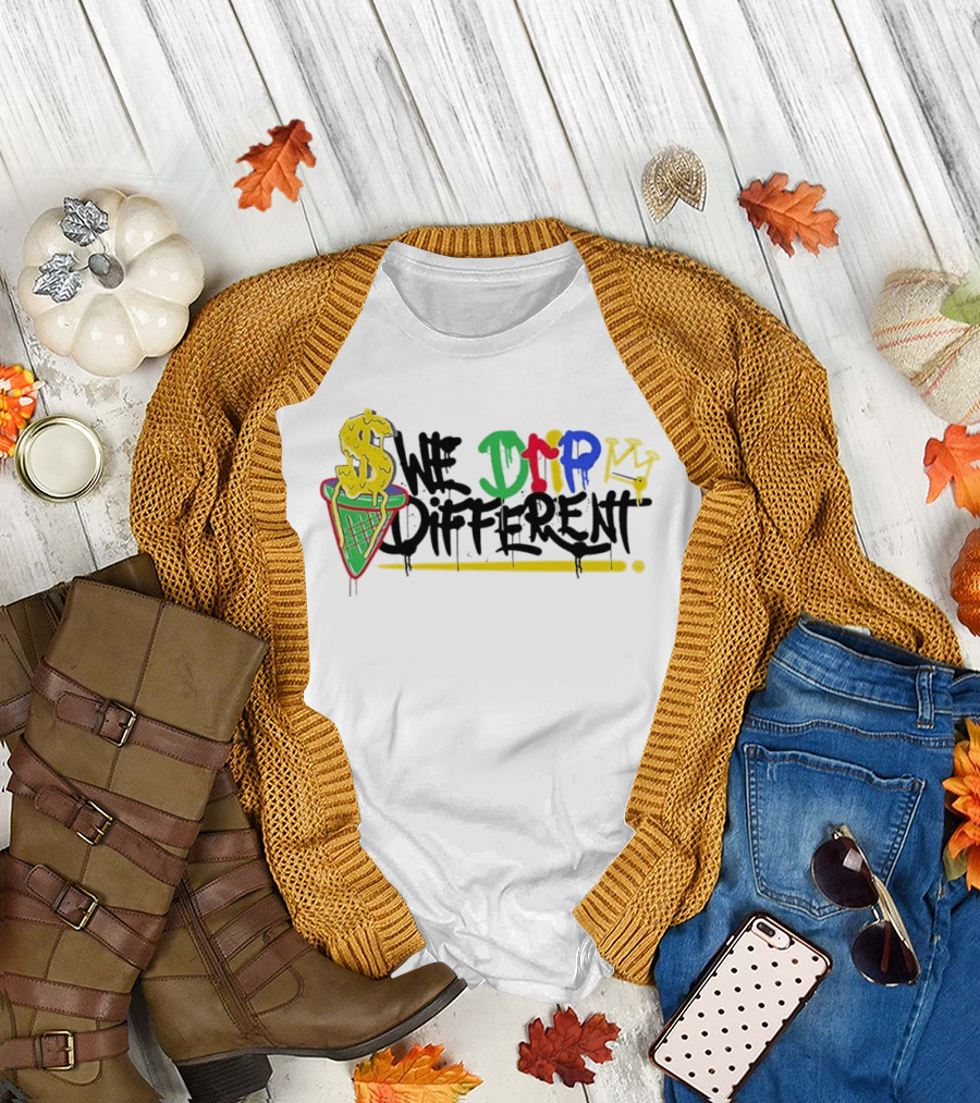 We Drip Different Ice Cream Cone Graffiti Art with Dollar Symbol and Crown T-Shirt