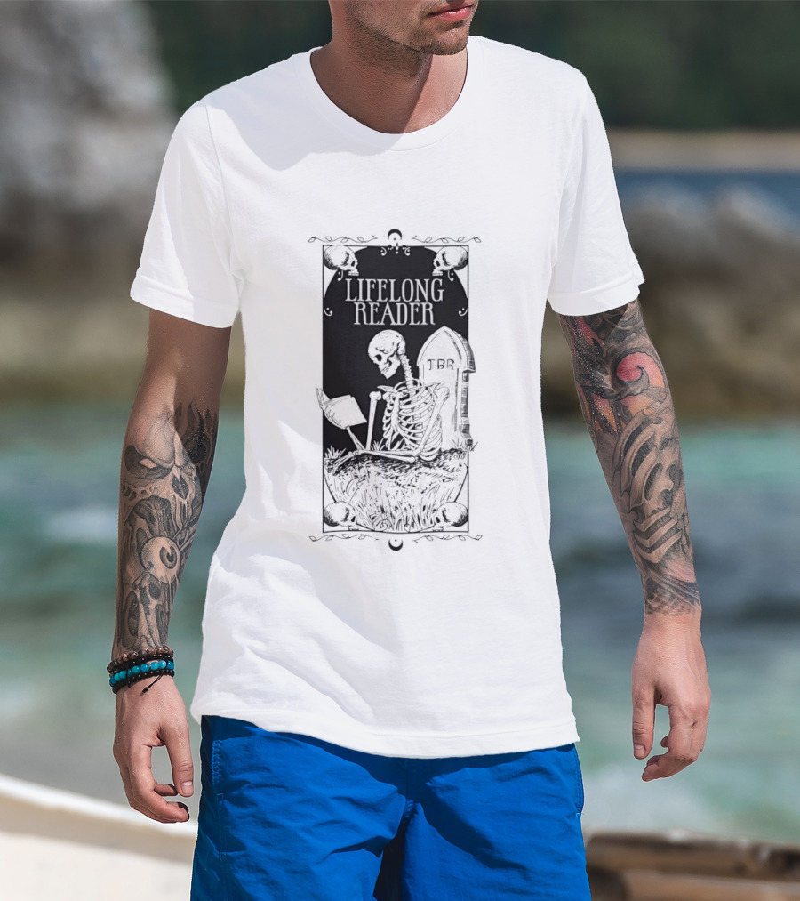 Lifelong Reader Skeleton With Book And Tombstone Retro Gothic T-Shirt