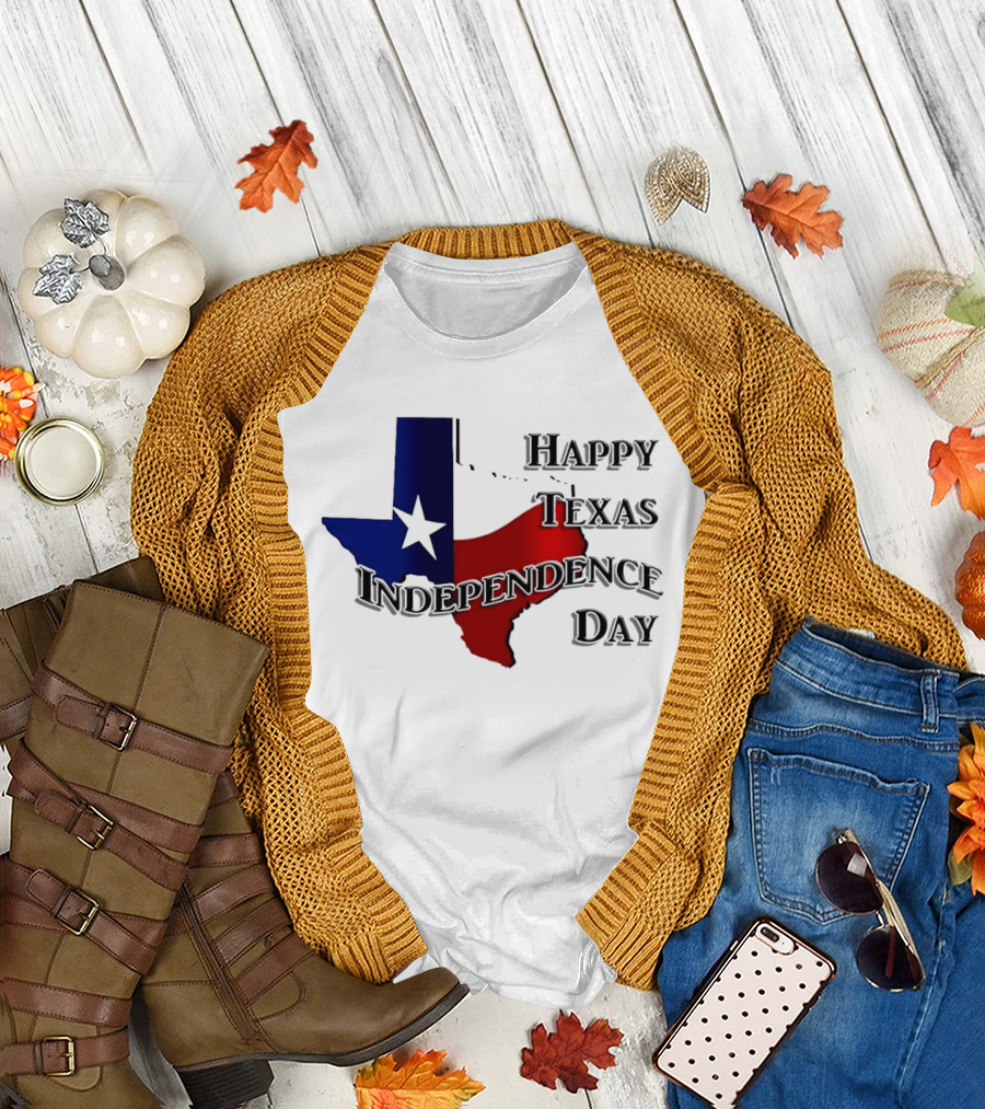 Happy Texas Independence Day Map Red and Blue Star T-Shirt