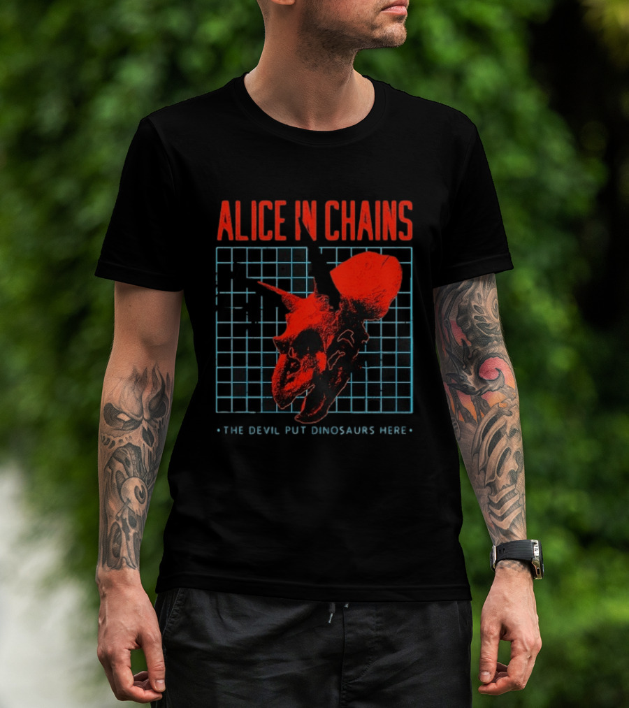Alice In Chains The Devil Put Dinosaurs Here Red Skeleton Grid T-Shirt