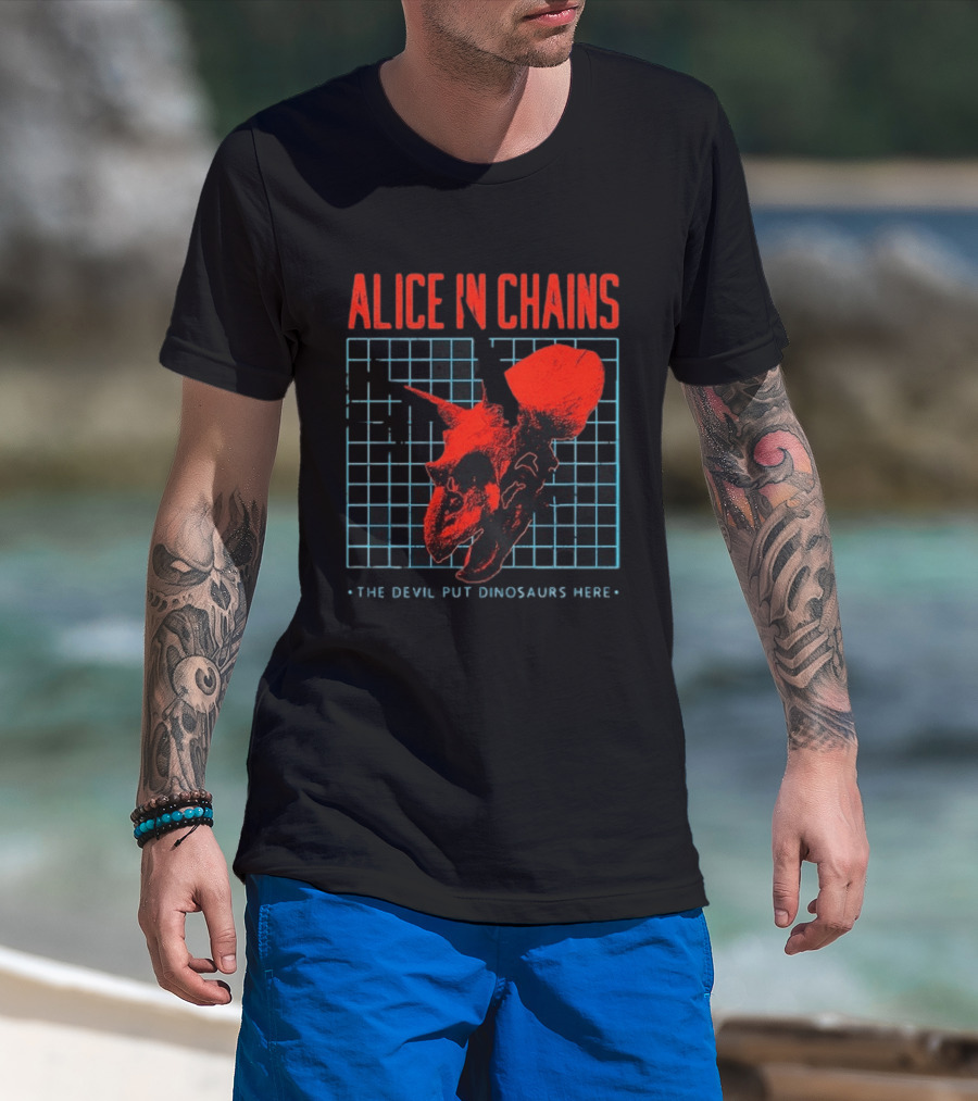 Alice In Chains The Devil Put Dinosaurs Here Red Skeleton Grid T-Shirt