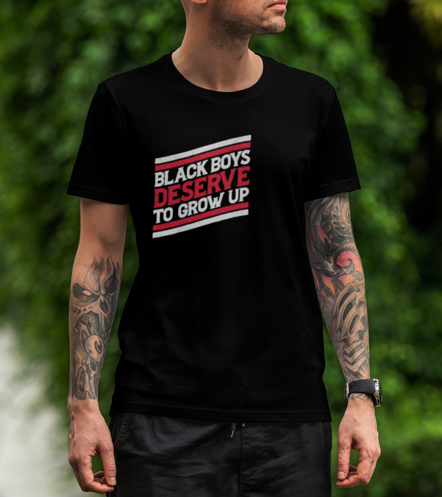 Black Boys Deserve To Grow Up Distressed Text With Red And White Stripes T-Shirt