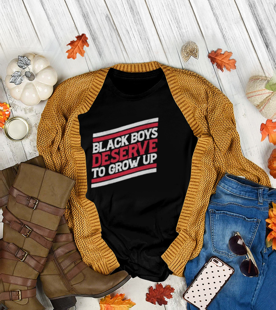 Black Boys Deserve To Grow Up Distressed Text With Red And White Stripes T-Shirt
