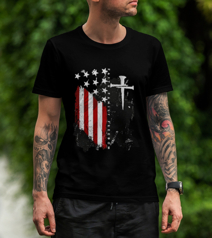 Faith Family Freedom Patriotic American Flag Cross T-Shirt