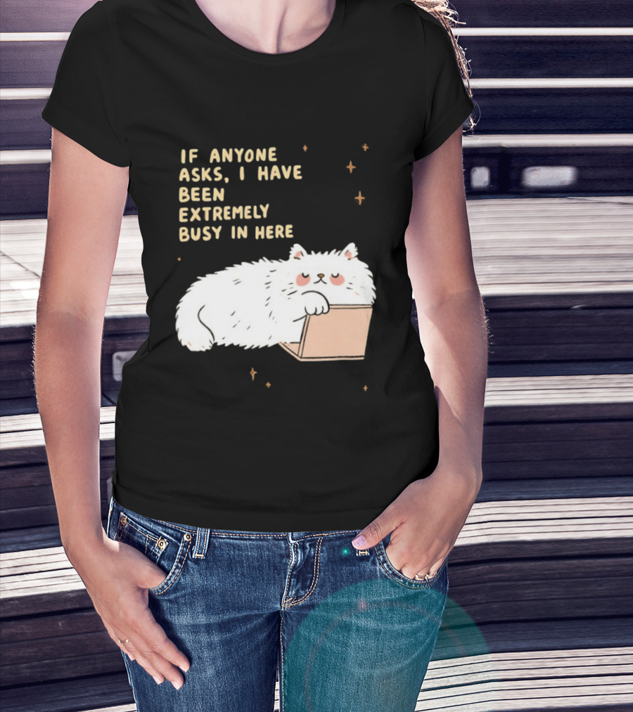 If Anyone Asks I Have Been Extremely Busy In Here Fluffy White Cat In Box T-Shirt