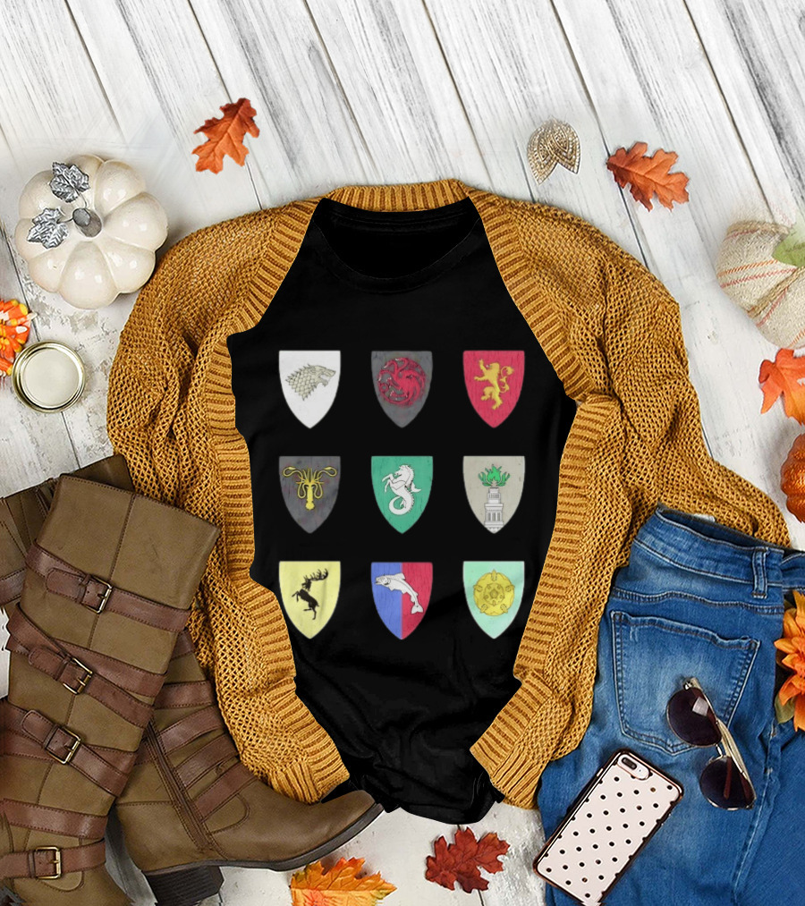 Game Of Thrones Westeros House Sigils Stark Targaryen Lannister Greyjoy Tully Baratheon بأأ** T-Shirt