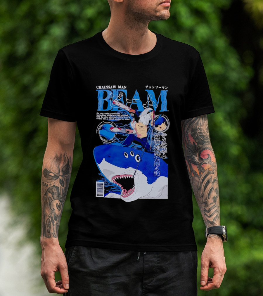 Chainsaw Man Beam Shark Transformation Japanese Manga Cover T-Shirt
