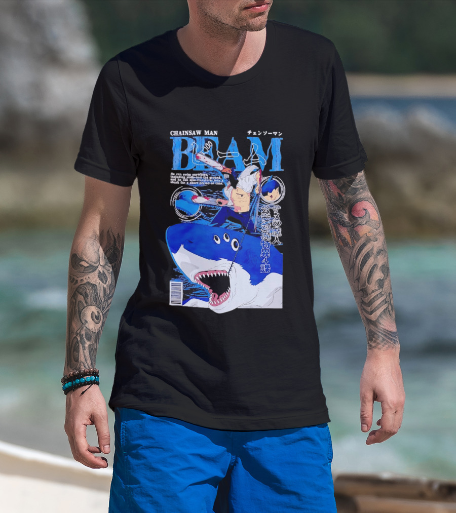 Chainsaw Man Beam Shark Transformation Japanese Manga Cover T-Shirt