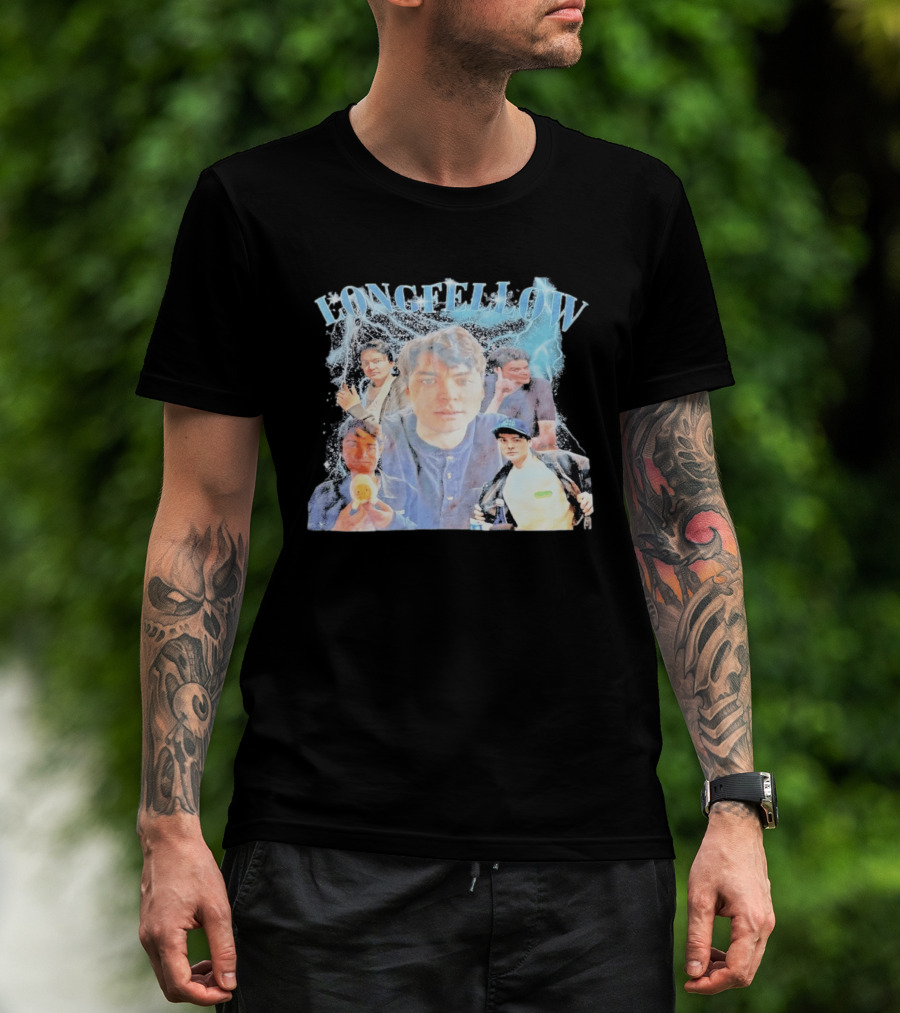 Longfellowww Collage Blue Lightning Multiple Faces Visual T-Shirt