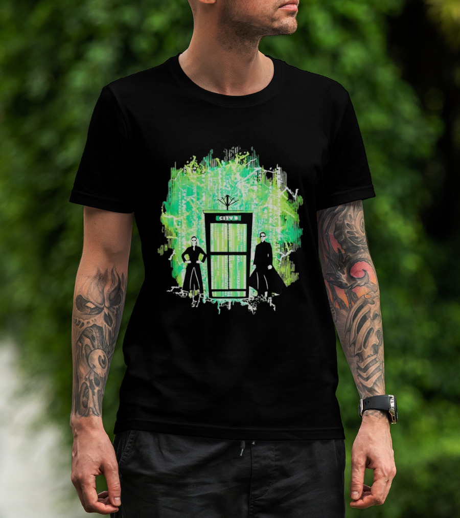 Matrix City Phone Booth Green Code Agents T-Shirt