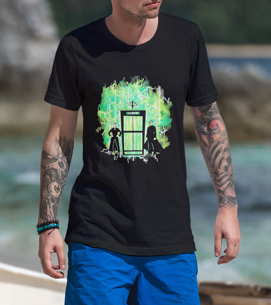 Matrix City Phone Booth Green Code Agents T-Shirt