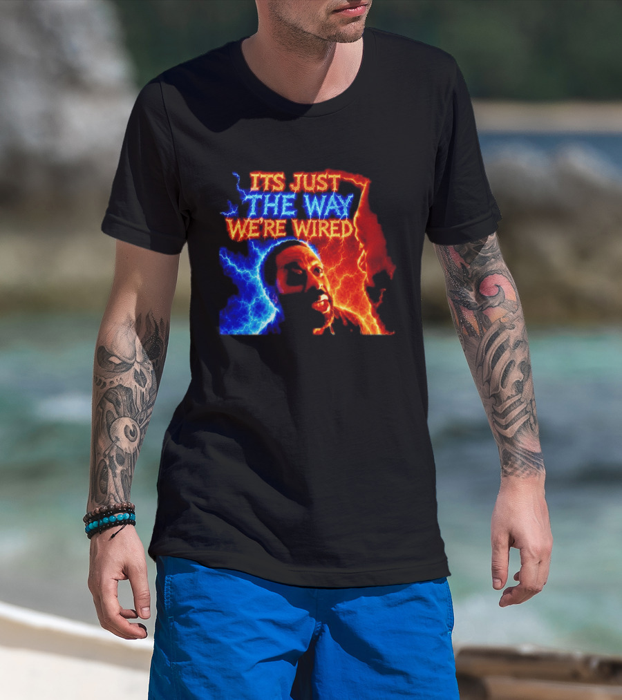 Its Just The Way We're Wired Red And Blue Lightning Face Illusion T-Shirt