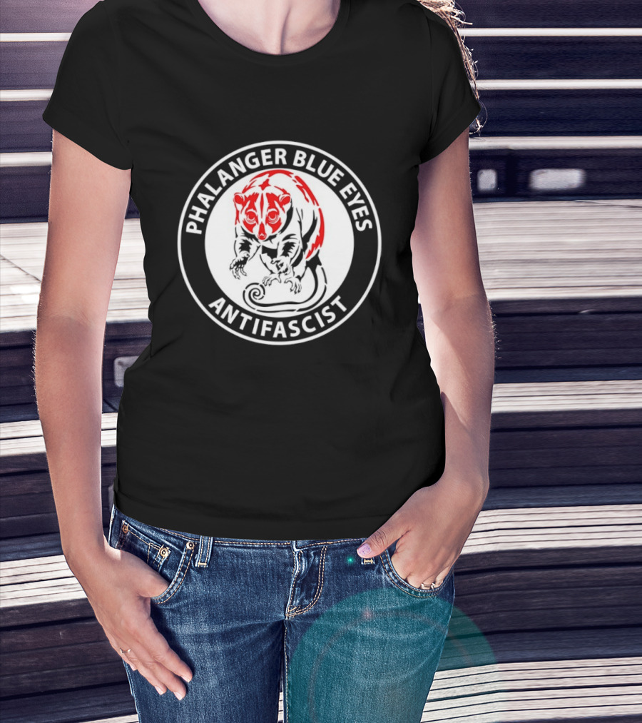 Phalanger Blue Eyes Antifascist Antifa Red White Circle T-Shirt