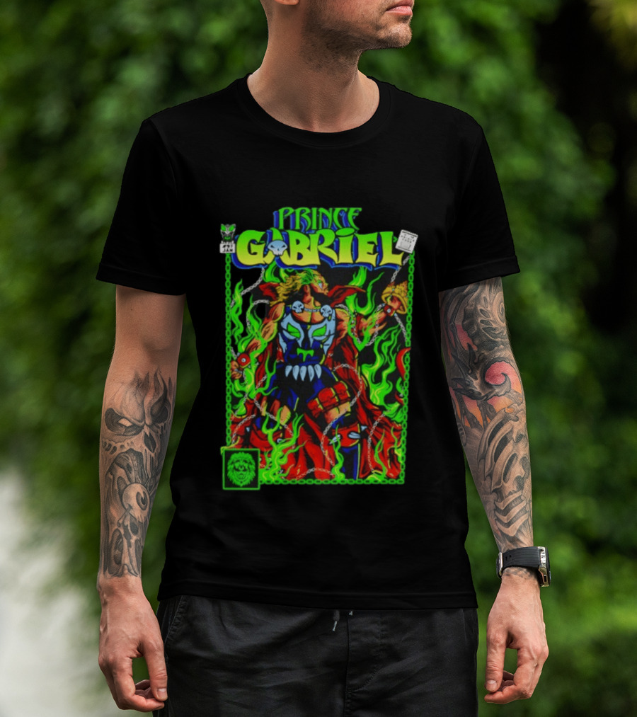 Prince Gabriel Comic Book Cover Fantasy Chain And Sword Warrior Neon Green Flames T-Shirt