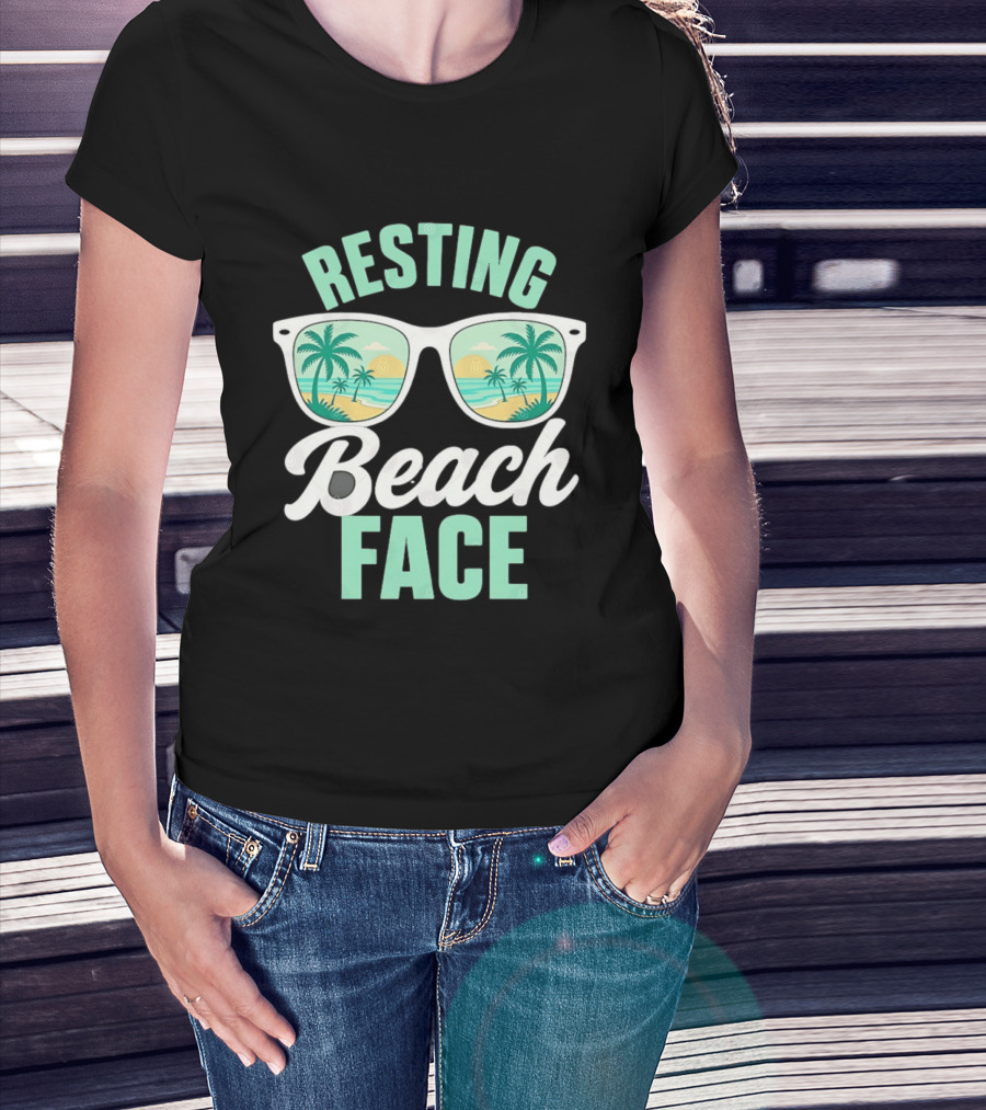 Resting Beach Face Sunglasses Palm Trees Tropical Summer Vacation T-Shirt