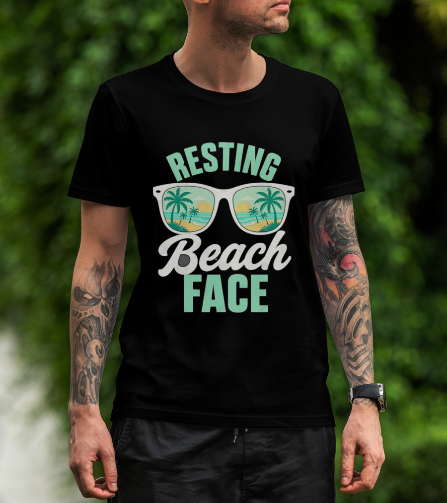 Resting Beach Face Sunglasses Palm Trees Tropical Summer Vacation T-Shirt