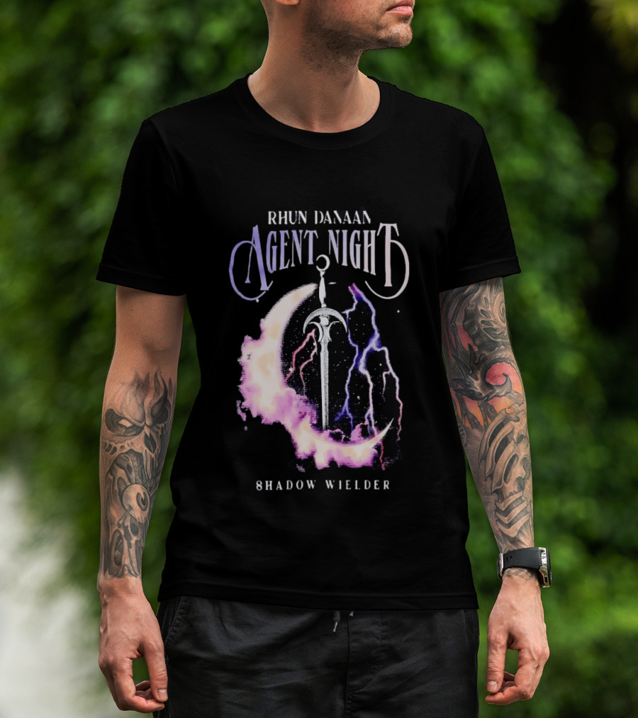 Rhun Danaan Agent Night Shadow Wielder Sword Moon Lightning T-Shirt