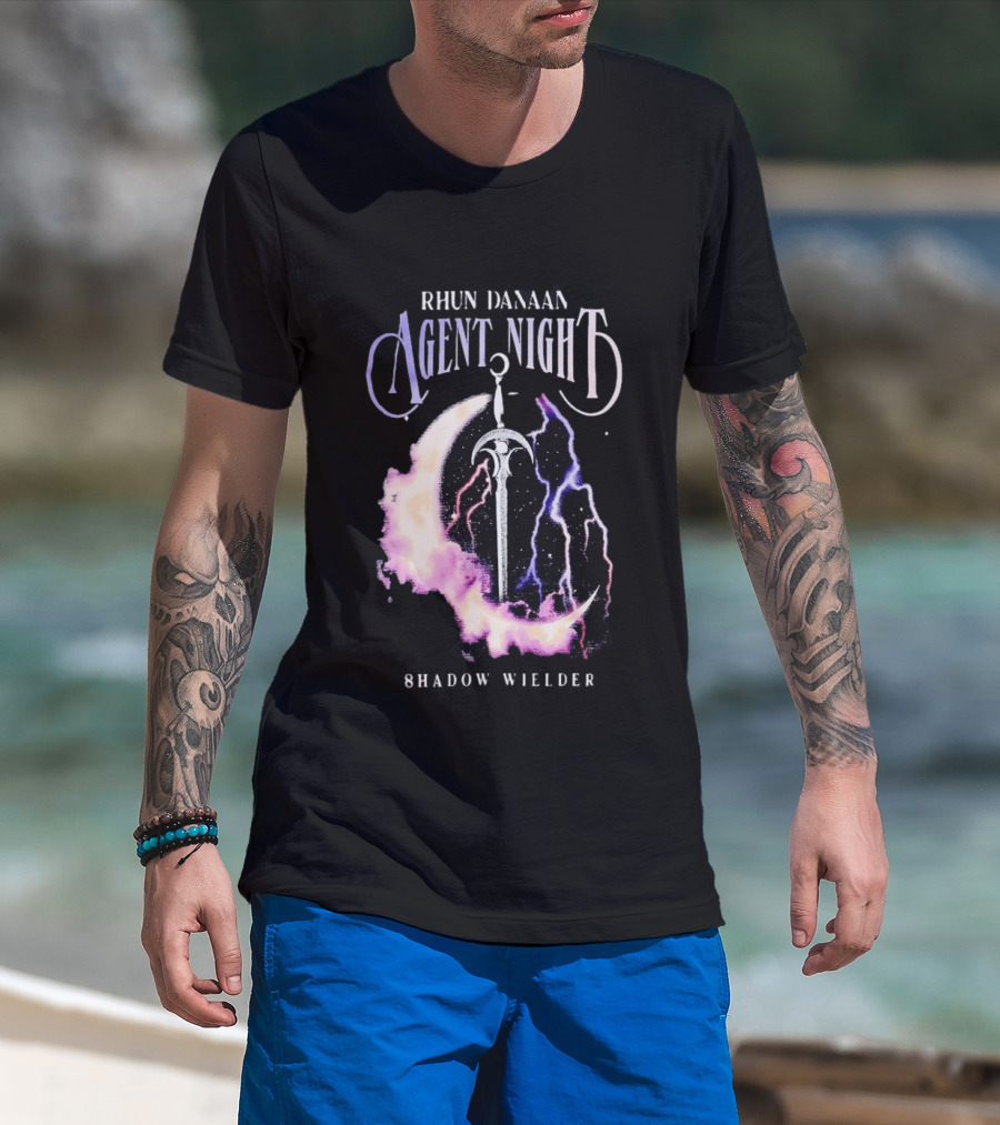 Rhun Danaan Agent Night Shadow Wielder Sword Moon Lightning T-Shirt