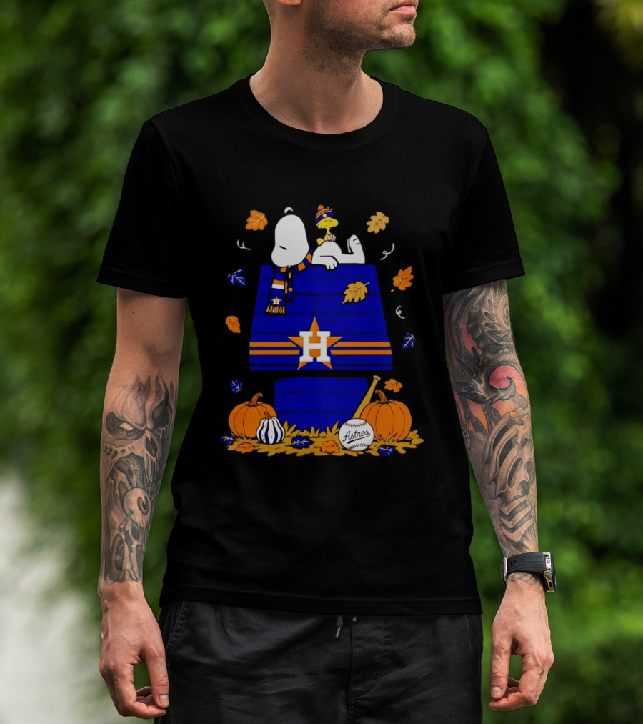 Snoopy Woodstock Houston Astros Fall Baseball Halloween Pumpkins T-Shirt