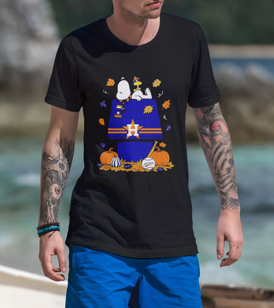 Snoopy Woodstock Houston Astros Fall Baseball Halloween Pumpkins T-Shirt