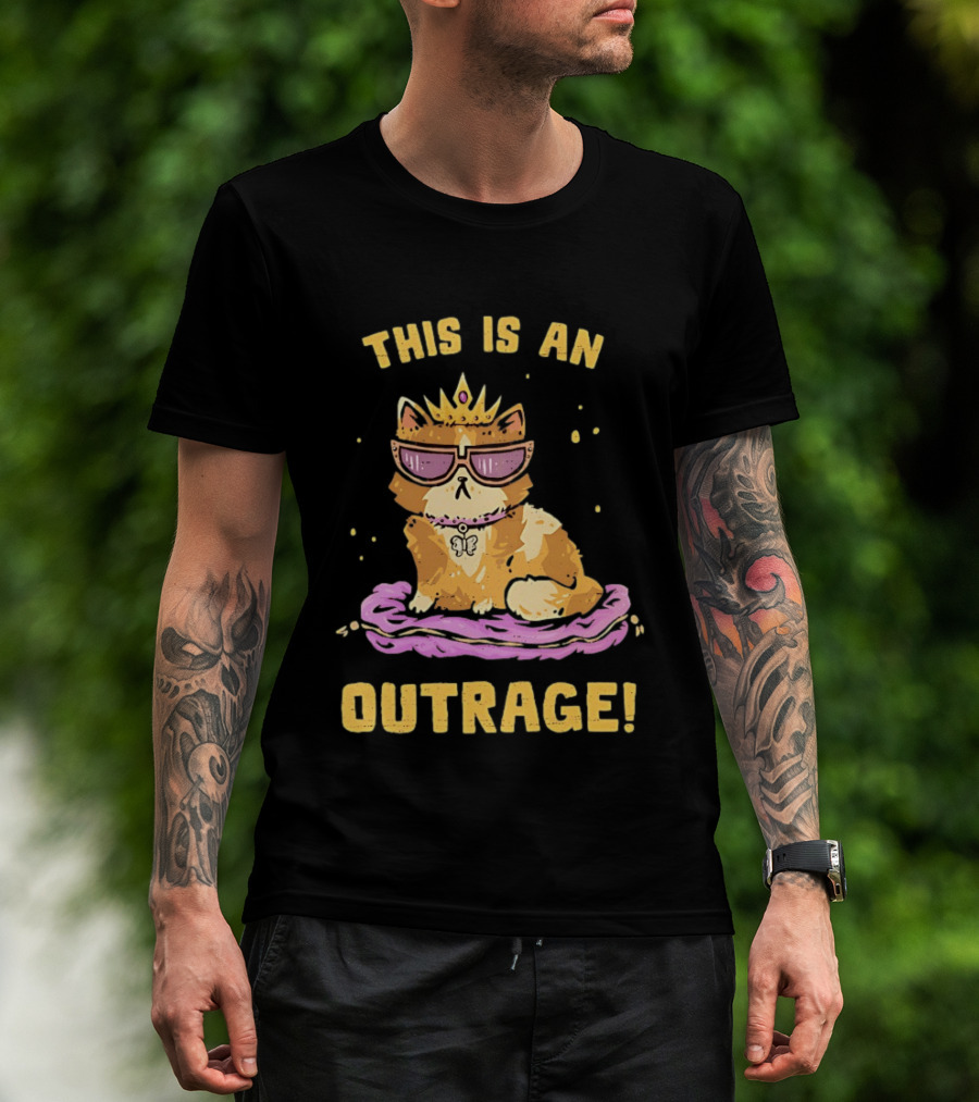 This Is An Outrage Cat With Crown Sunglasses And Butterfly Necklace T-Shirt