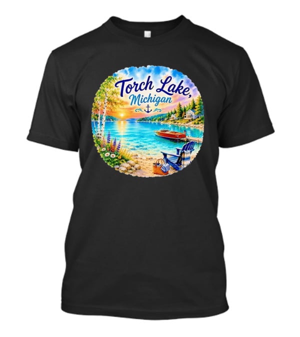 Torch Lake Michigan Sunset Scenic Lakeside Anchor T-Shirt