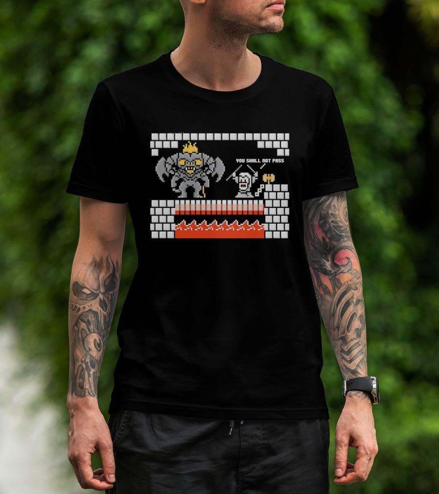 You Shall Not Pass Balrog Gandalf Pixel Retro Gaming T-Shirt