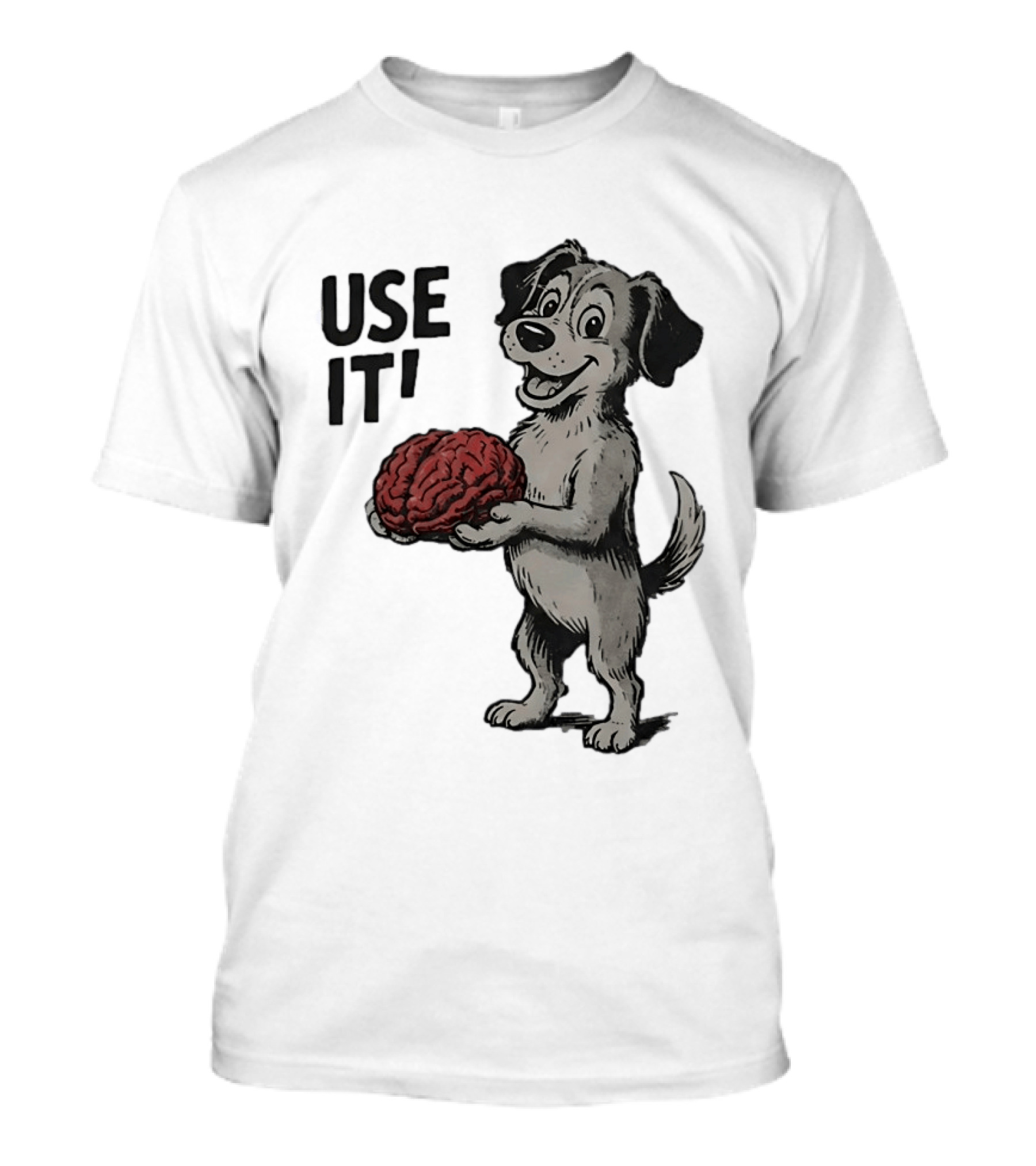 Cartoon Dog Holding Brain Use It Meme T-Shirt