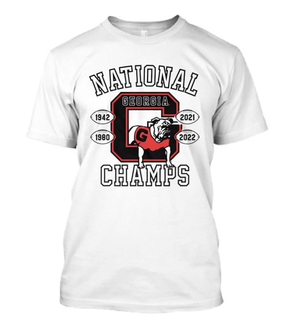 Georgia Bulldogs National Champs 1942 1980 2021 2022 Bulldog Football T-Shirt