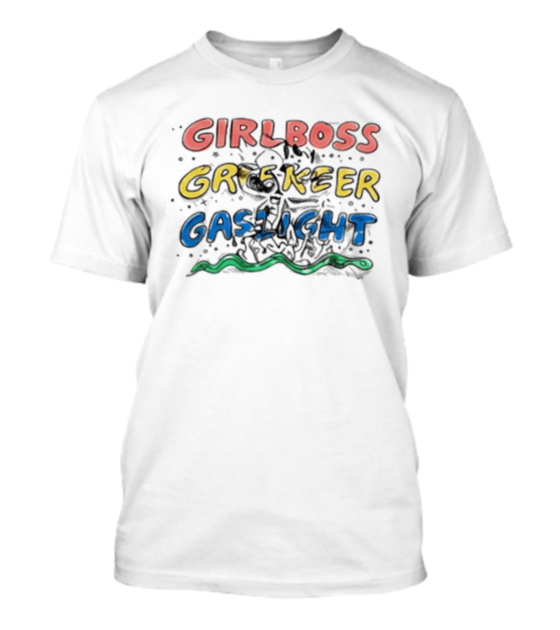Girlboss Gatekeep Gaslight Meme With Colorful Text And Snake Motif T-Shirt
