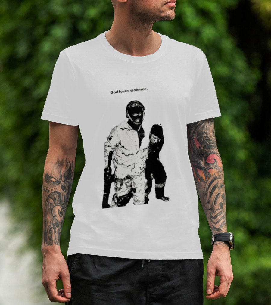 God Loves Violence Edgy Provocative Soldier And Child T-Shirt