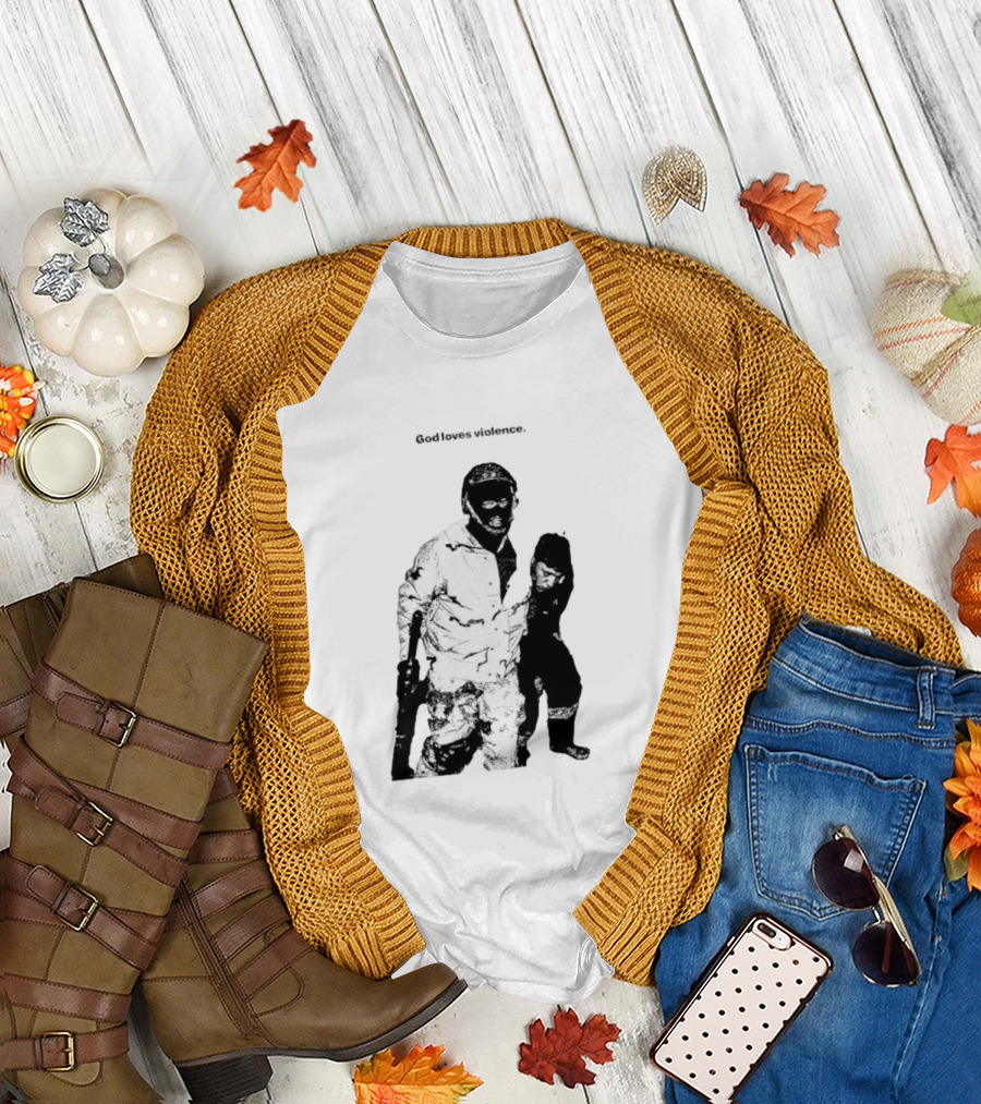 God Loves Violence Edgy Provocative Soldier and Child T-Shirt