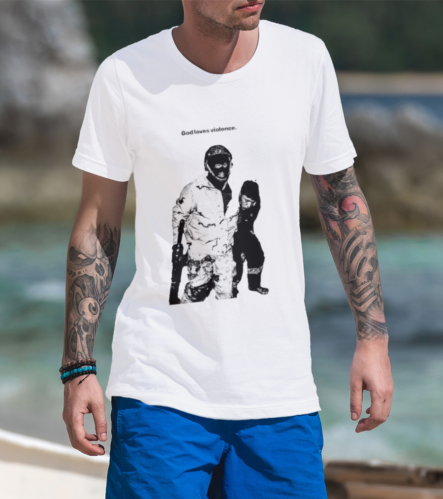 God Loves Violence Edgy Provocative Soldier And Child T-Shirt
