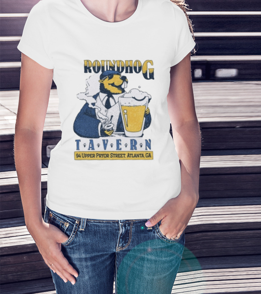 Groundhog Tavern 94 Upper Pryor Street Atlanta GA Vintage Style Beer And Smoke T-Shirt