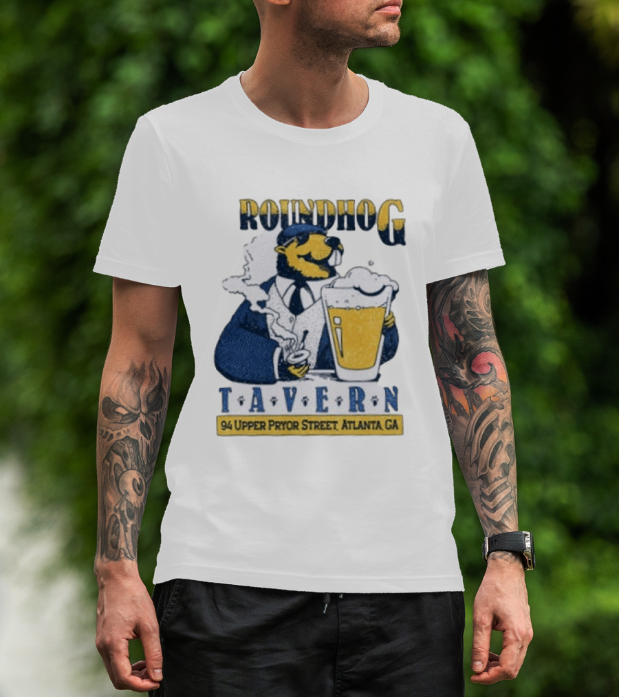 Groundhog Tavern 94 Upper Pryor Street Atlanta GA Vintage Style Beer And Smoke T-Shirt