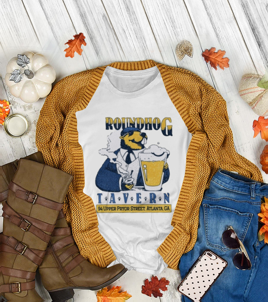 Groundhog Tavern 94 Upper Pryor Street Atlanta GA Vintage Style Beer And Smoke T-Shirt